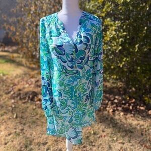Lilly Pulitzer Delphine Stretch Silk Tunic Dress XS Agate Green Lazy River